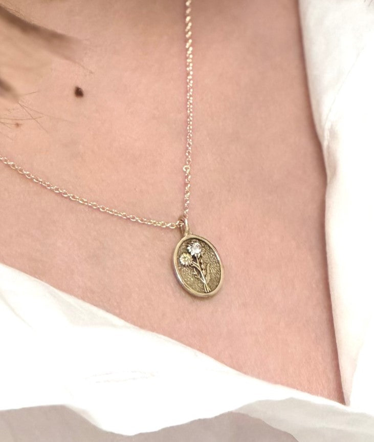 THE APRIL BIRTH FLOWER PENDANT & STONE — DAISY AND DIAMOND