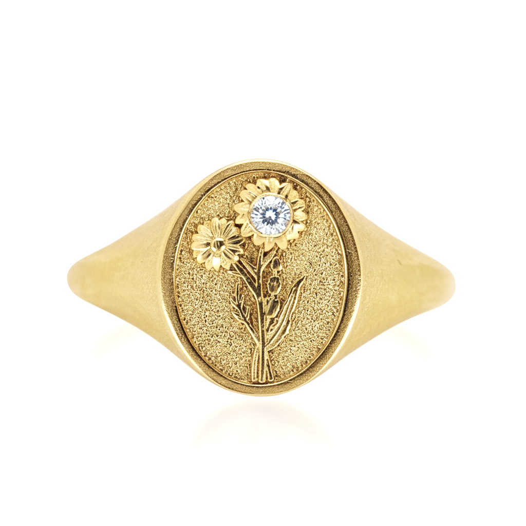 THE APRIL BIRTH FLOWER AND STONE RING — DAISY AND DIAMOND