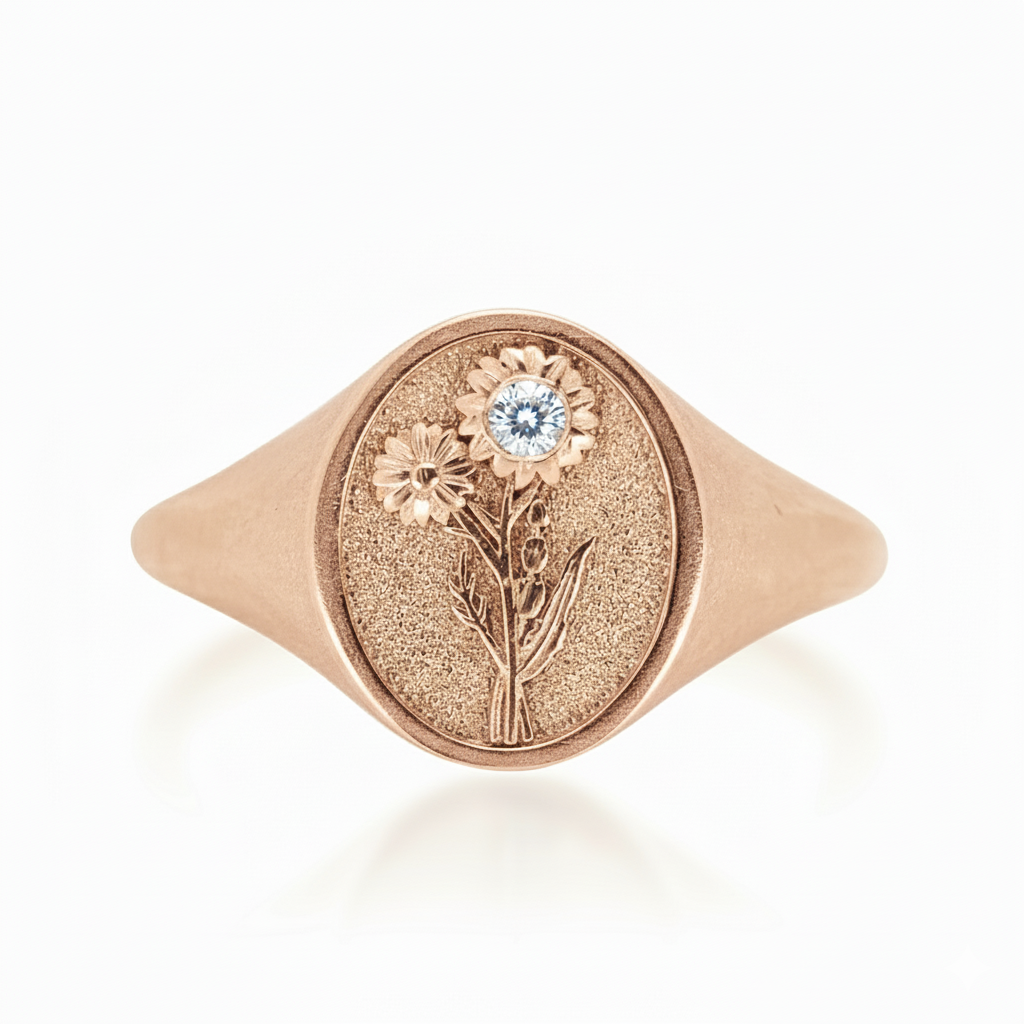 THE APRIL BIRTH FLOWER AND STONE RING — DAISY AND DIAMOND