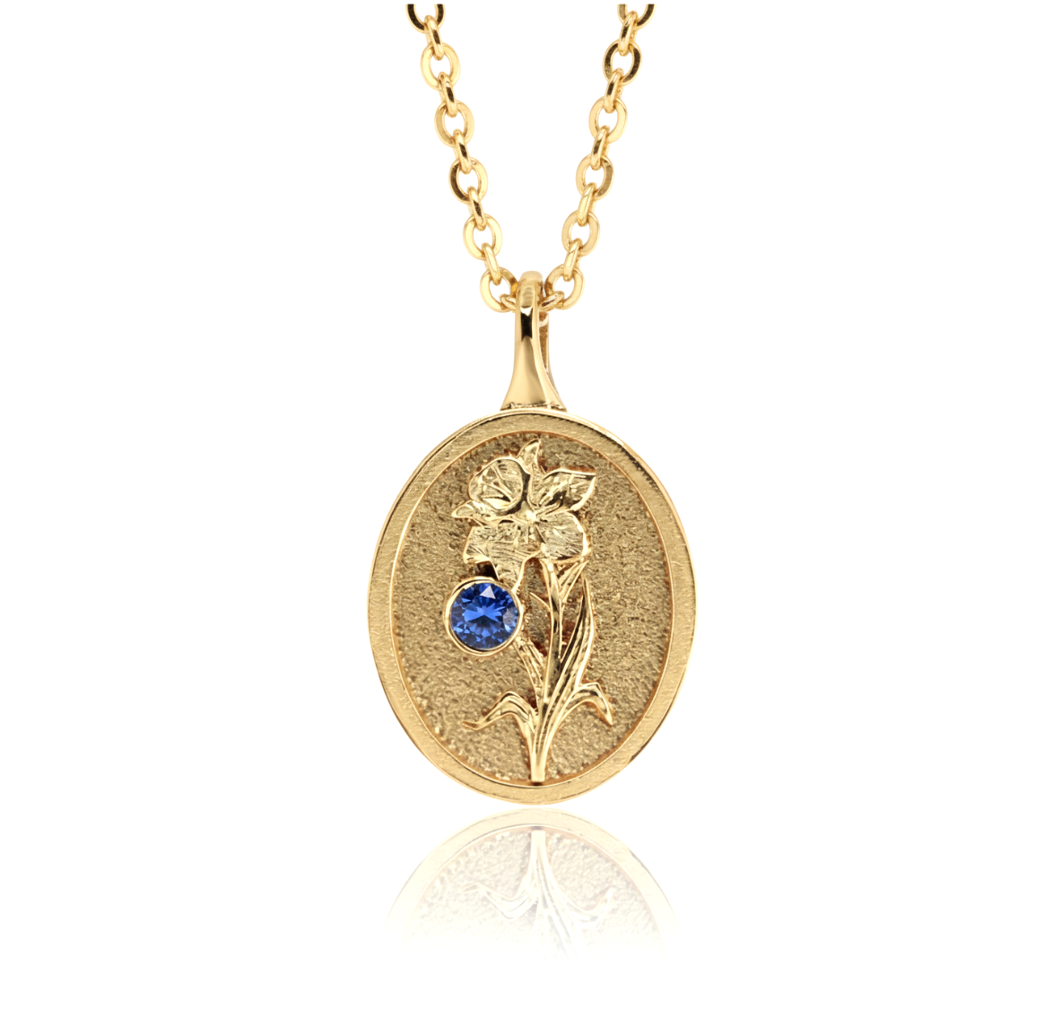 THE DECEMBER BIRTH FLOWER & STONE PENDANT — NARCISSUS AND TANZANITE