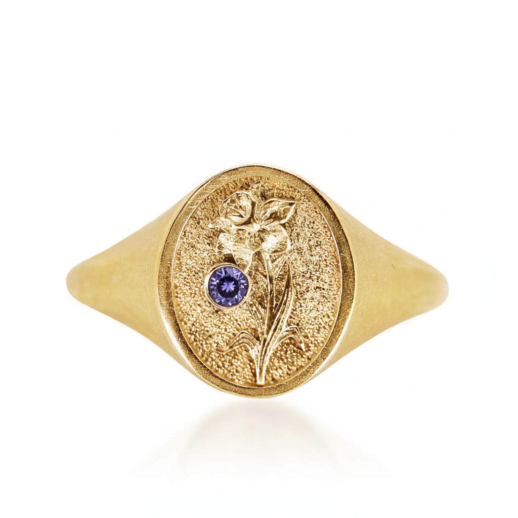 THE DECEMBER BIRTH FLOWER AND STONE RING — NARCISSUS AND TANZANITE