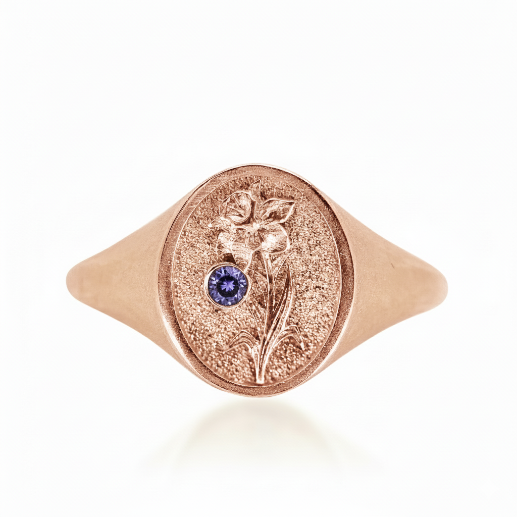 THE DECEMBER BIRTH FLOWER AND STONE RING — NARCISSUS AND TANZANITE