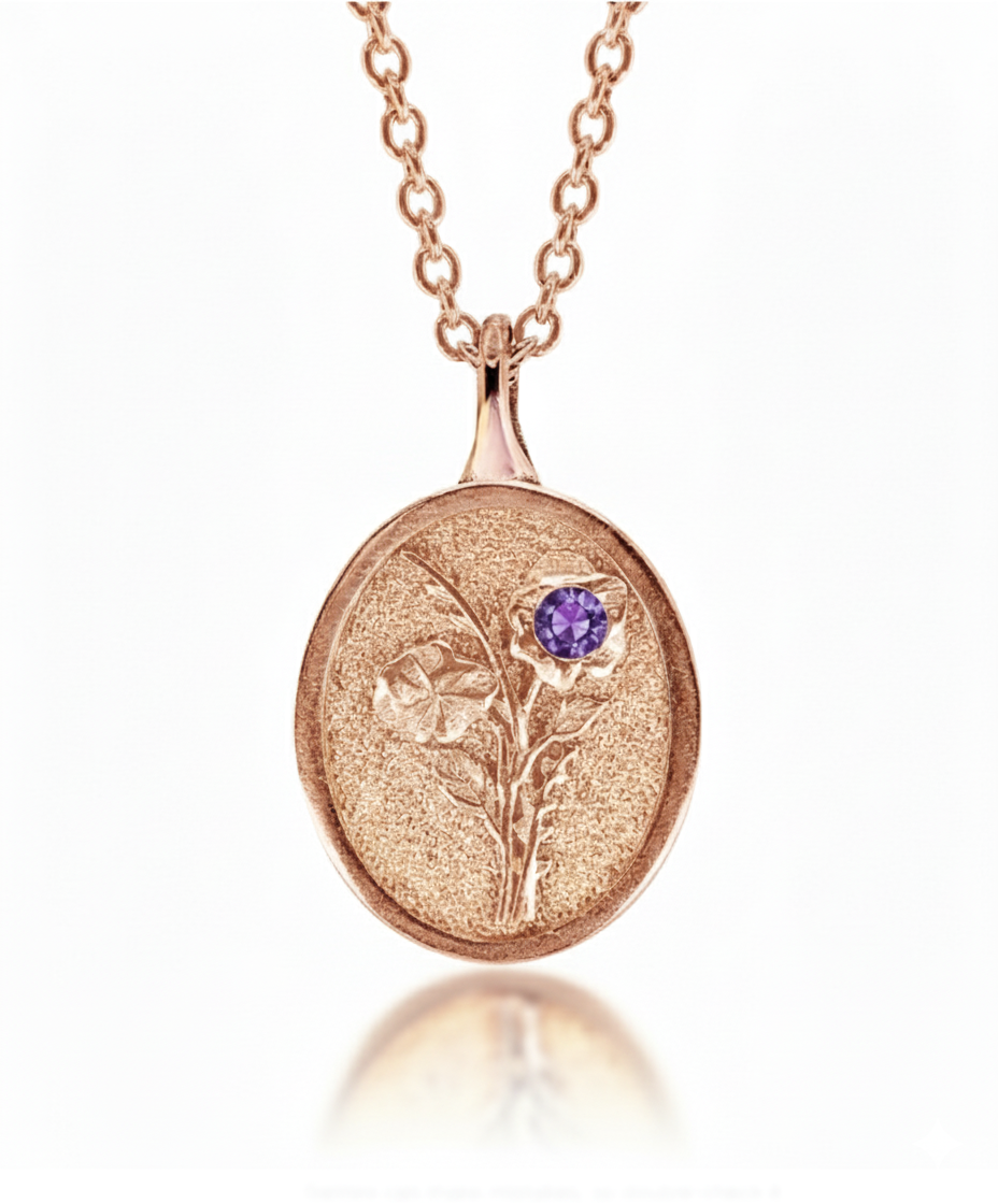 THE FEBRUARY BIRTH FLOWER & STONE PENDANT — VIOLET AND AMETHYST
