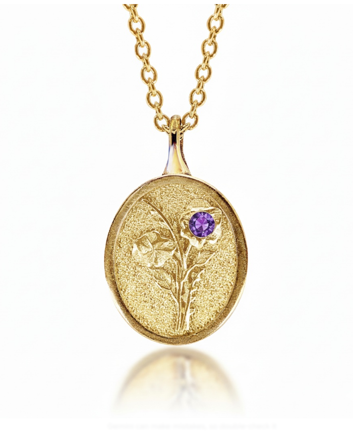 THE FEBRUARY BIRTH FLOWER & STONE PENDANT — VIOLET AND AMETHYST