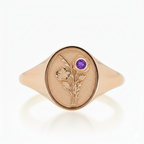 THE FEBRUARY BIRTH FLOWER AND STONE RING - VIOLET AND AMETHYST