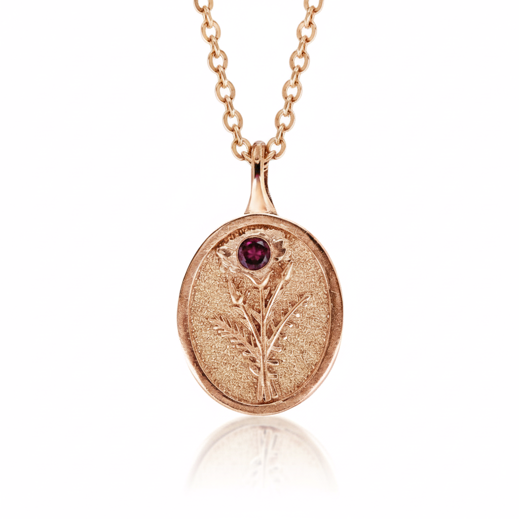 THE JANUARY BIRTH FLOWER & STONE PENDANT — CARNATION AND GARNET