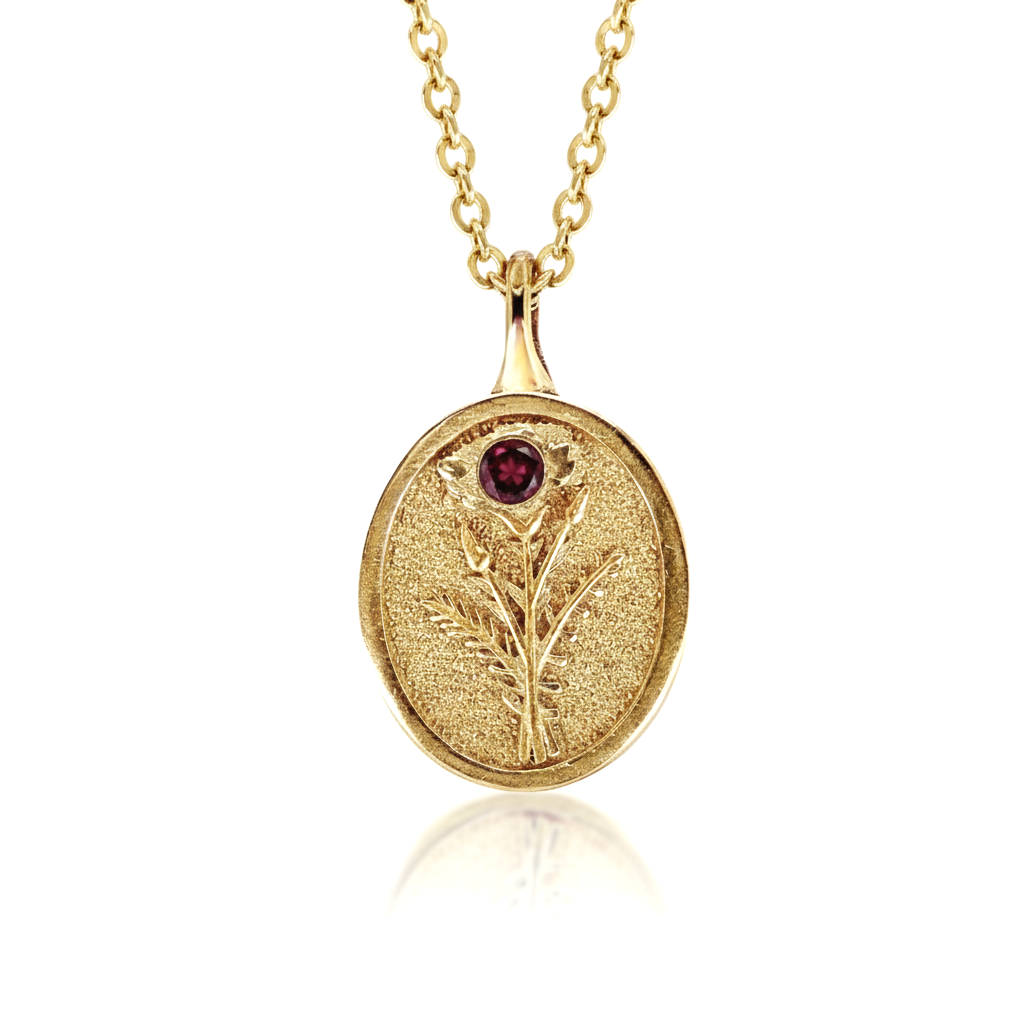 THE JANUARY BIRTH FLOWER & STONE PENDANT — CARNATION AND GARNET