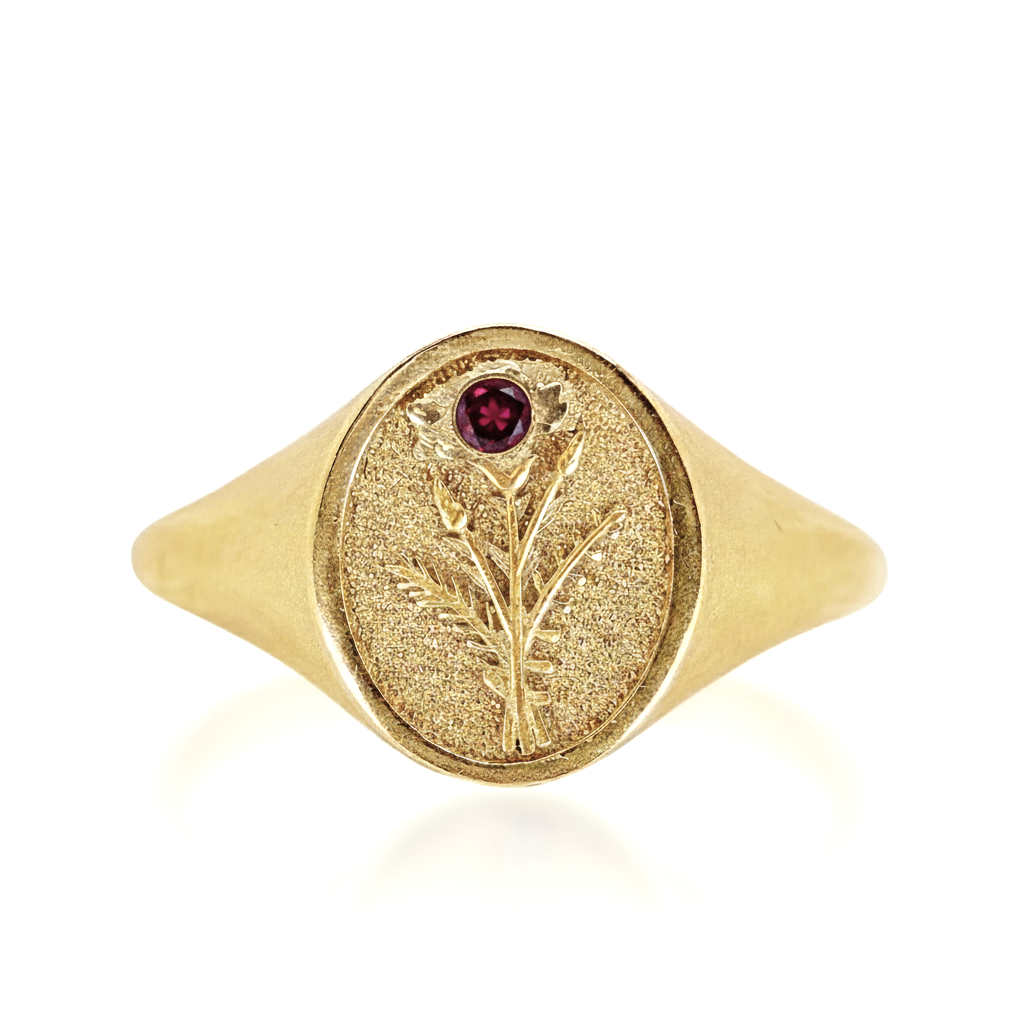 THE JANUARY BIRTH FLOWER AND STONE RING - CARNATION AND GARNET