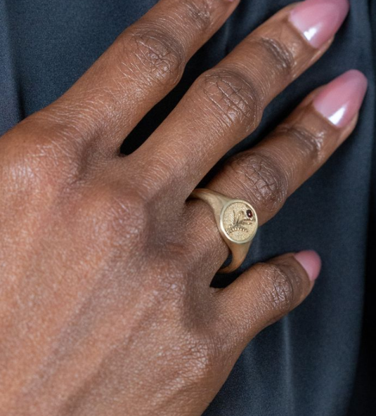 THE JANUARY BIRTH FLOWER AND STONE RING - CARNATION AND GARNET