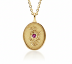 THE JULY BIRTH FLOWER & STONE PENDANT — LARKSPUR AND RUBY