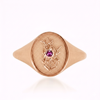 THE JULY BIRTH FLOWER AND STONE RING — LARKSPUR AND RUBY