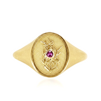 THE JULY BIRTH FLOWER AND STONE RING — LARKSPUR AND RUBY