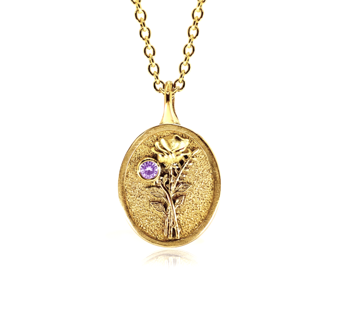 THE JUNE BIRTH FLOWER & STONE PENDANT — ROSE AND ALEXANDRITE