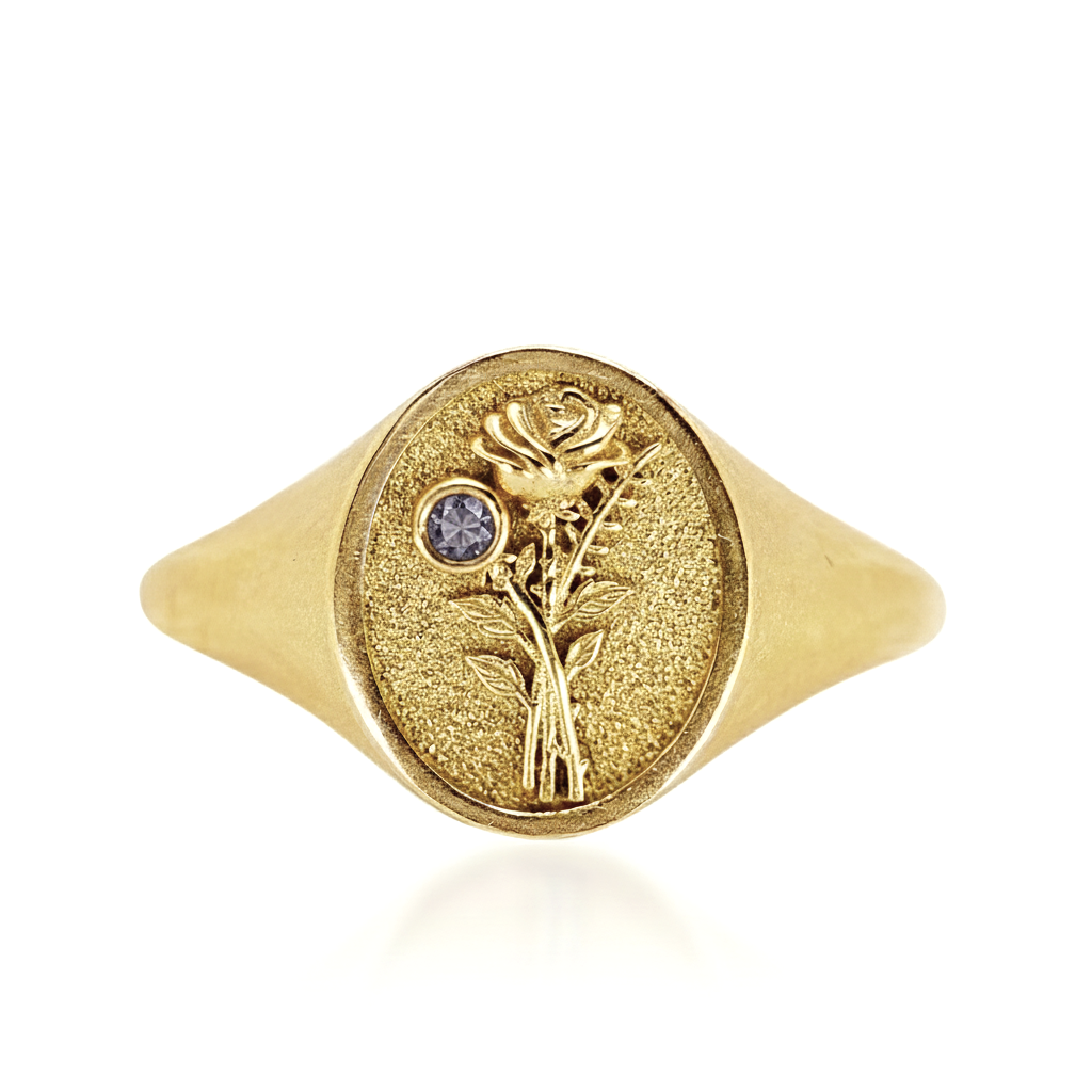 THE JUNE BIRTH FLOWER AND STONE RING — ROSE AND ALEXANDRITE