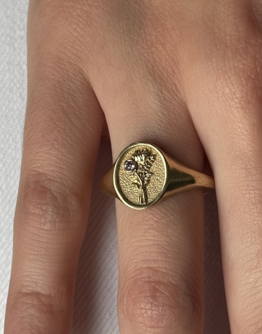 THE JUNE BIRTH FLOWER AND STONE RING — ROSE AND ALEXANDRITE