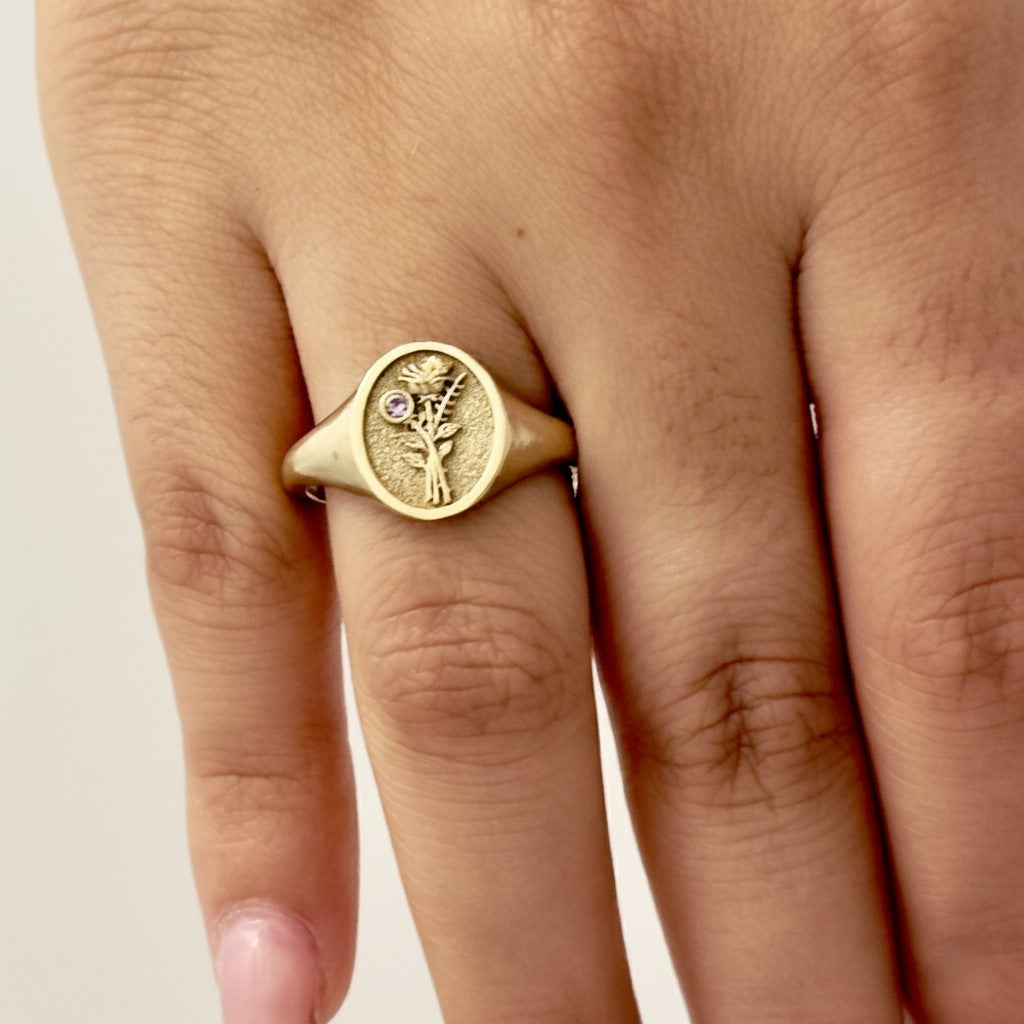 THE JUNE BIRTH FLOWER AND STONE RING — ROSE AND ALEXANDRITE