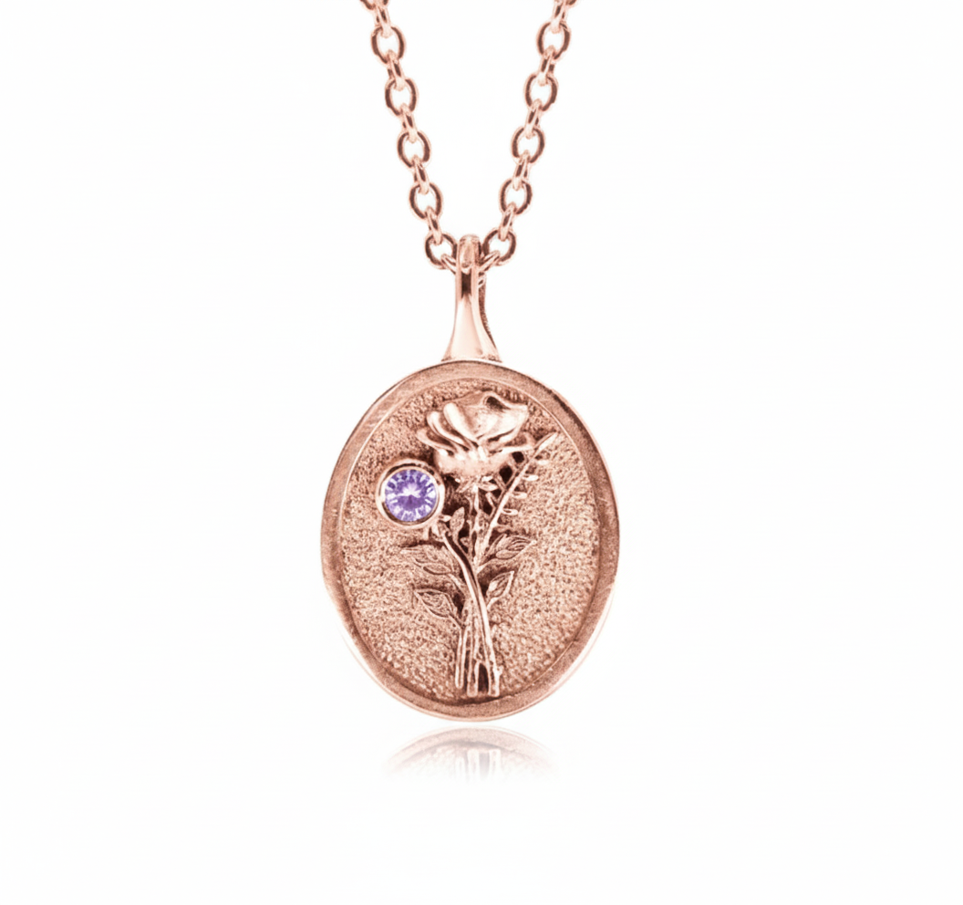 THE JUNE BIRTH FLOWER & STONE PENDANT — ROSE AND ALEXANDRITE