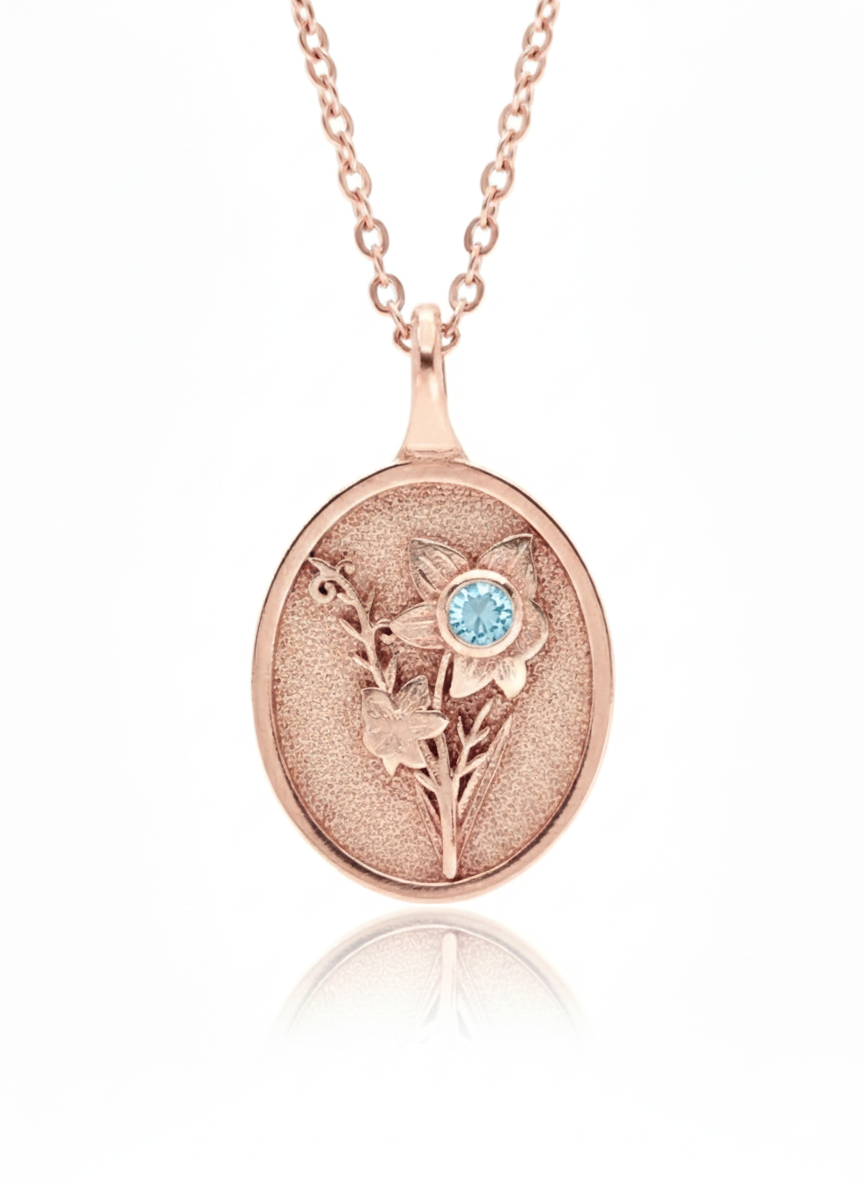 THE MARCH BIRTH FLOWER & STONE PENDANT — DAFFODIL AND AQUAMARINE
