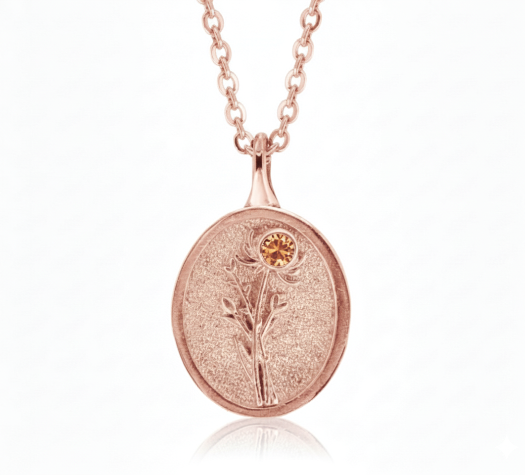 THE NOVEMBER BIRTH FLOWER PENDANT — CHRYSANTHEMUM AND CITRINE