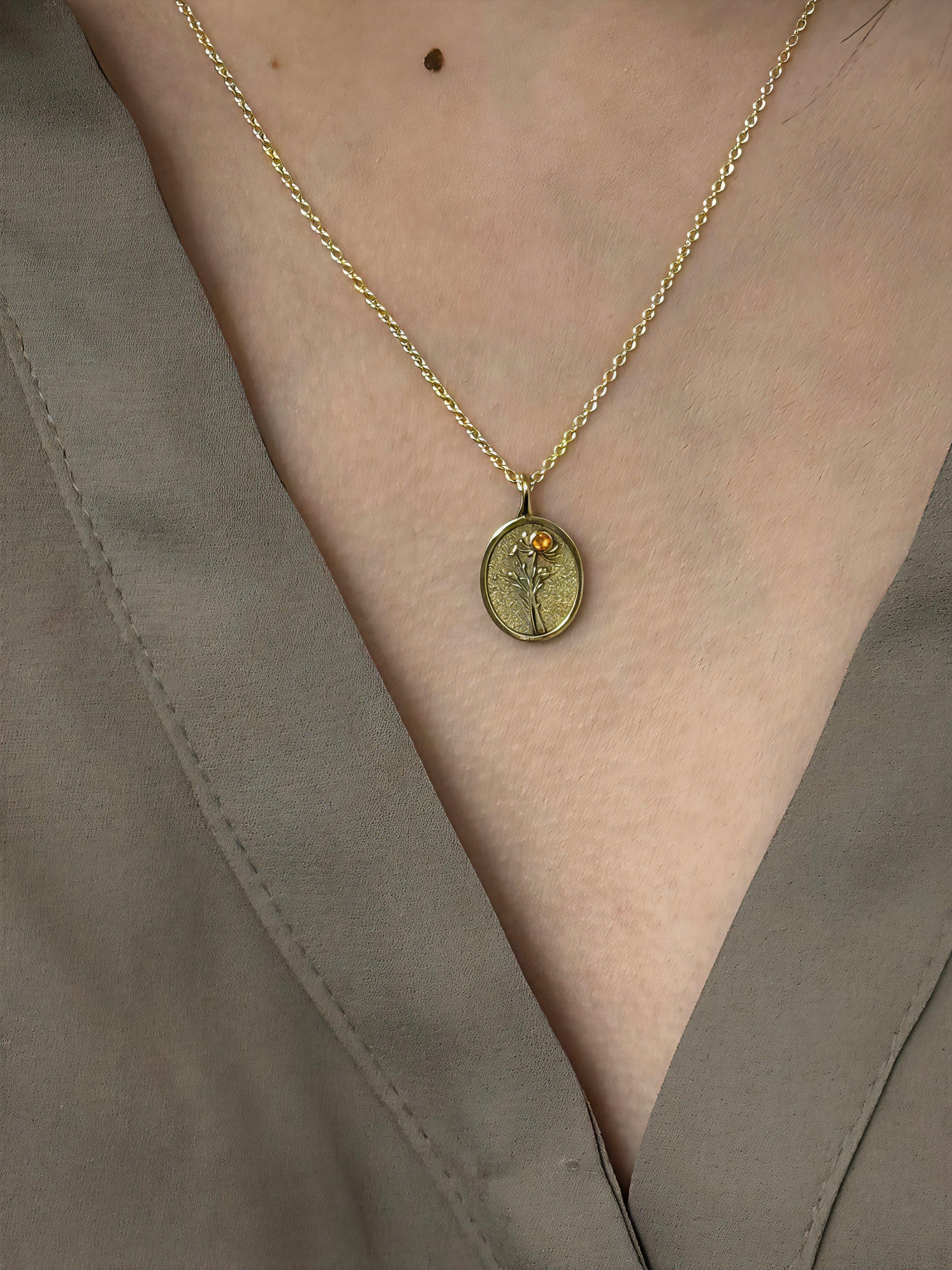 THE NOVEMBER BIRTH FLOWER PENDANT — CHRYSANTHEMUM AND CITRINE