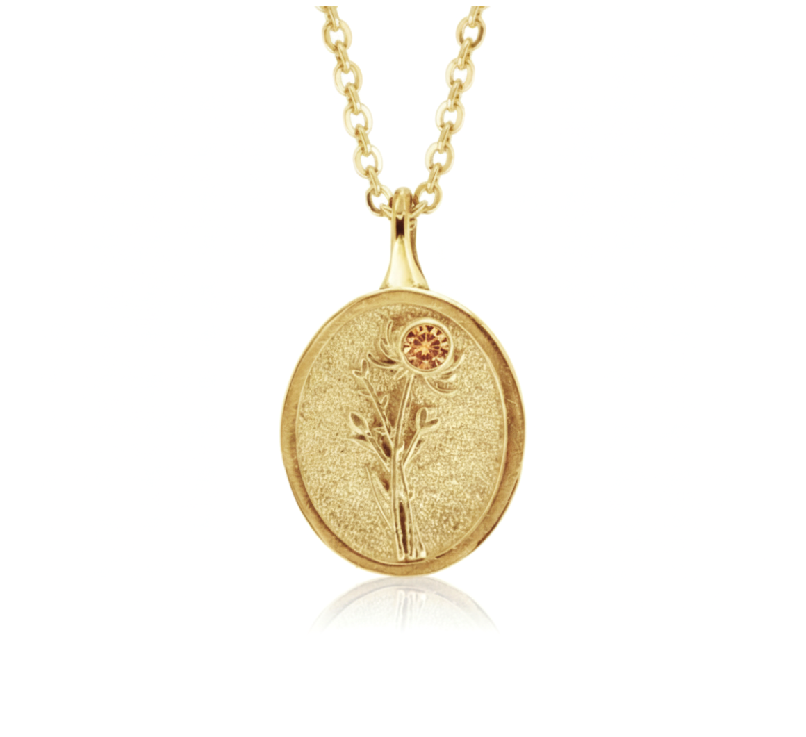 THE NOVEMBER BIRTH FLOWER PENDANT — CHRYSANTHEMUM AND CITRINE