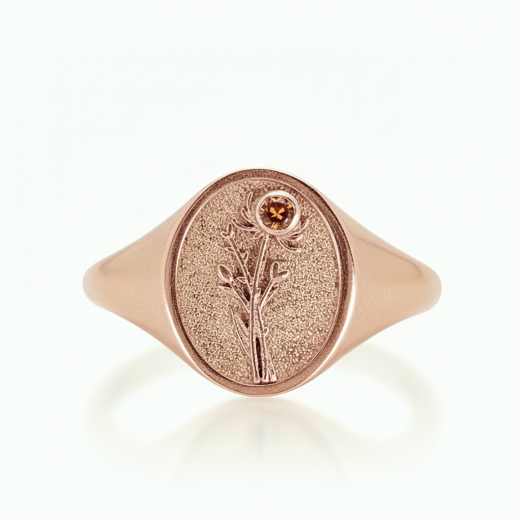 THE NOVEMBER BIRTH FLOWER AND STONE RING — CHRYSANTHEMUM AND CITRINE