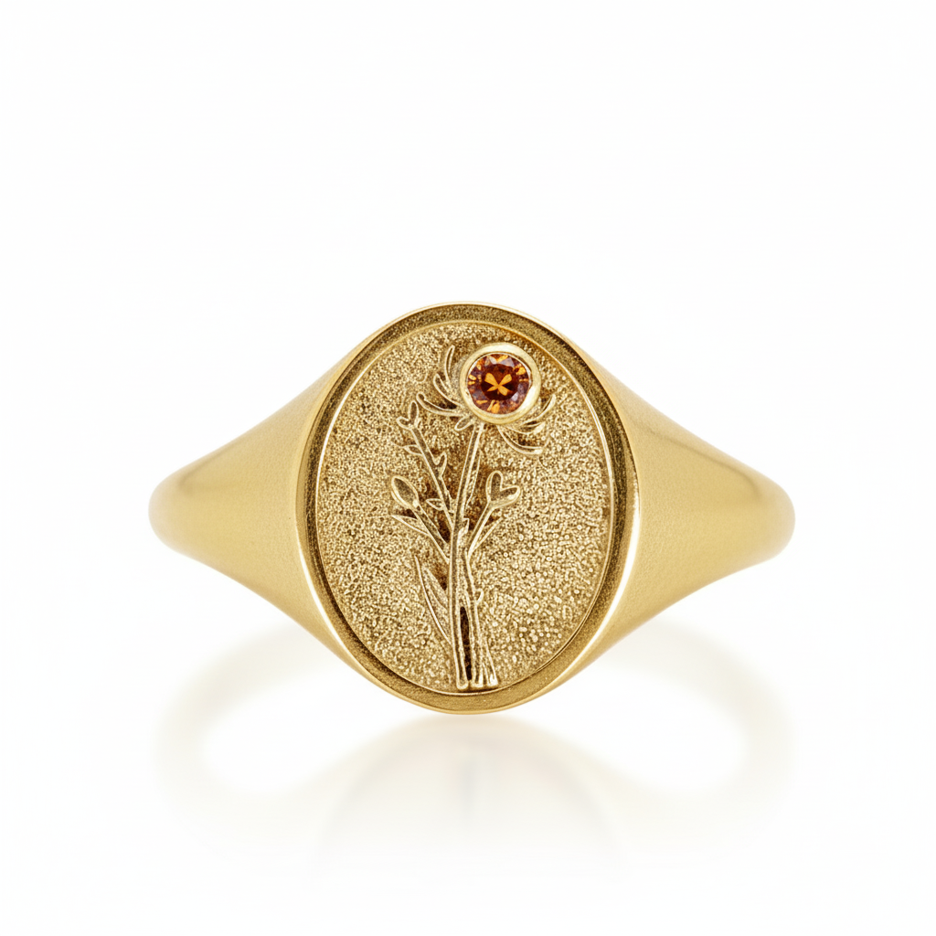THE NOVEMBER BIRTH FLOWER AND STONE RING — CHRYSANTHEMUM AND CITRINE