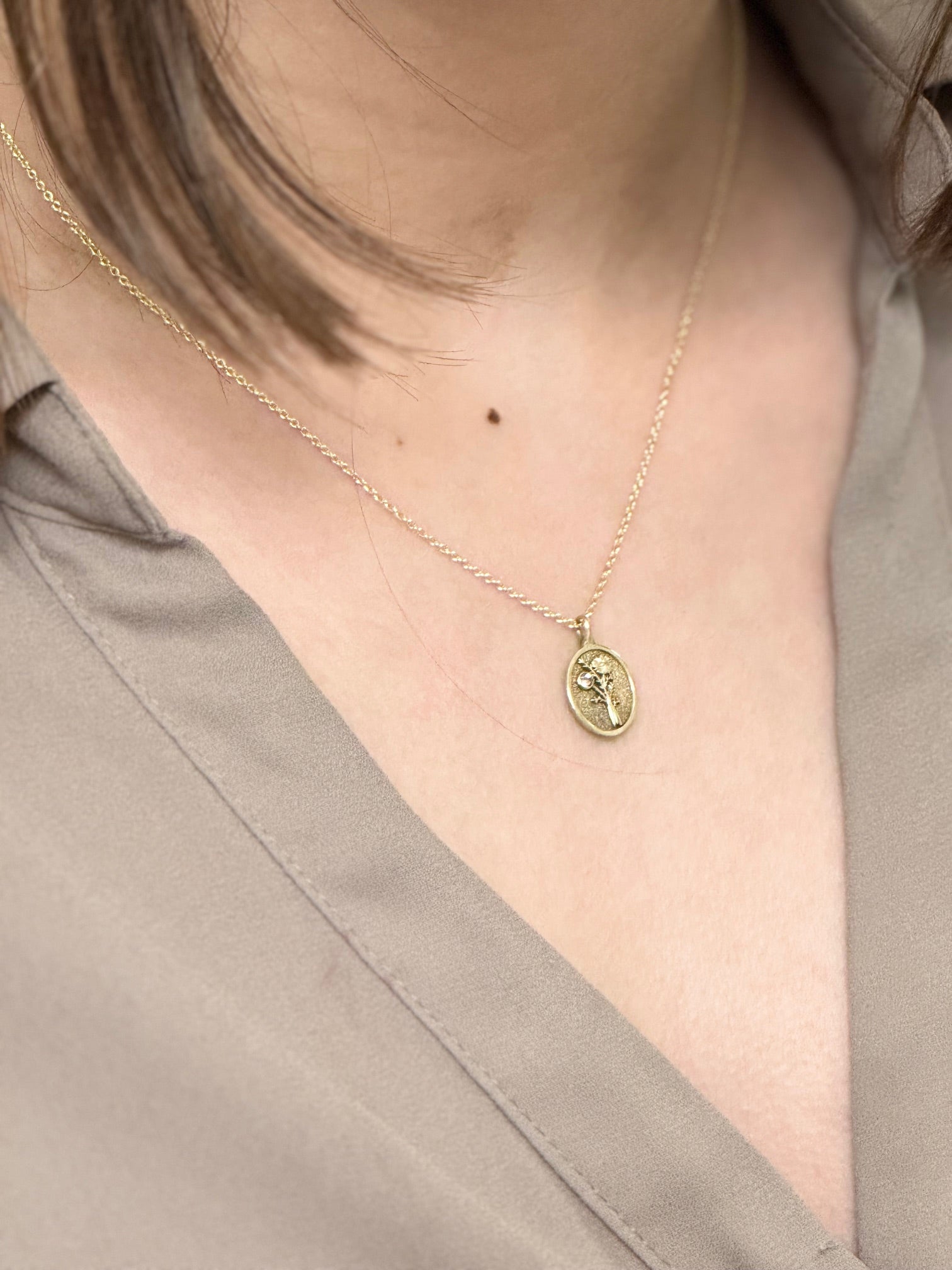 THE OCTOBER BIRTH FLOWER & STONE PENDANT — MARIGOLD AND PINK TOURMALINE