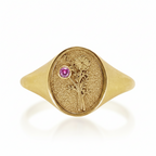 THE OCTOBER BIRTH FLOWER AND STONE RING — MARIGOLD AND PINK TOURMALINE