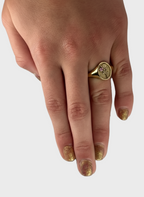 THE OCTOBER BIRTH FLOWER AND STONE RING — MARIGOLD AND PINK TOURMALINE
