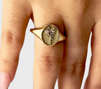 THE OCTOBER BIRTH FLOWER AND STONE RING — MARIGOLD AND PINK TOURMALINE