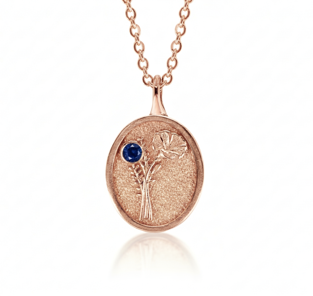 THE SEPTEMBER BIRTH FLOWER & STONE PENDANT — ASTER AND SAPPHIRE