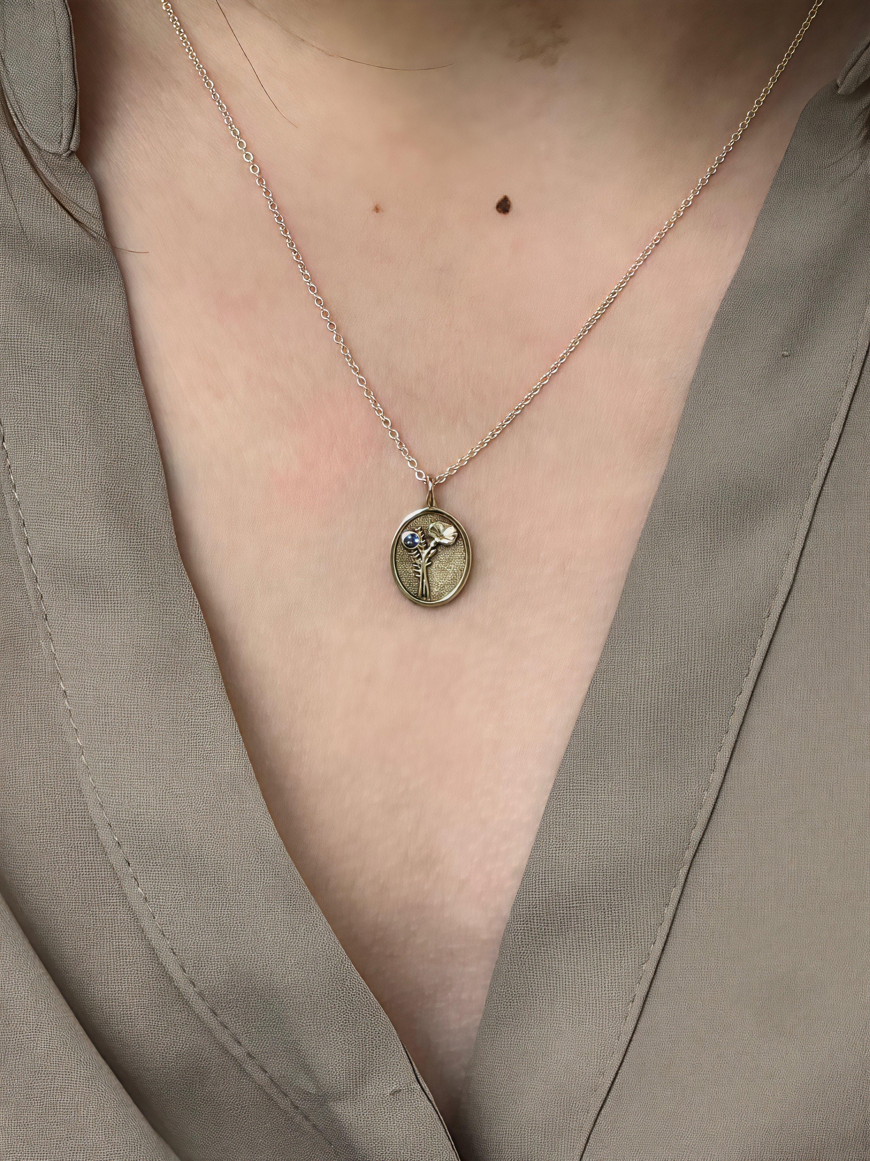 THE SEPTEMBER BIRTH FLOWER & STONE PENDANT — ASTER AND SAPPHIRE