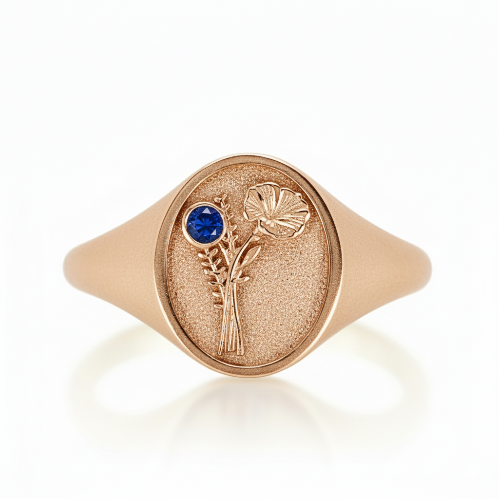 THE SEPTEMBER BIRTH FLOWER AND STONE RING — ASTER AND SAPPHIRE