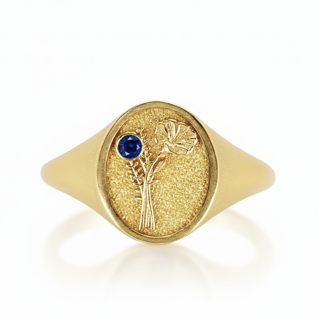 THE SEPTEMBER BIRTH FLOWER AND STONE RING — ASTER AND SAPPHIRE